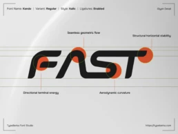 KANDO italic futuristic font glyph detail showing aerodynamic curvature and consistent geometric flow