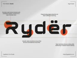 KANDO futuristic font glyph detail showing smooth radius transitions, consistent stroke terminals, and aligned diacritics