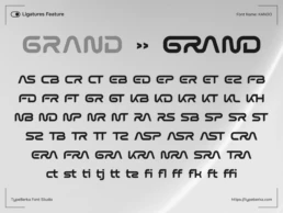 KANDO futuristic font ligatures preview showing custom letter combinations and stylistic connections