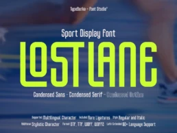 Lostlane sport display font featuring condensed letterforms and ligature typography