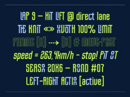 Lostlane sport display font showing ligatures, stylistic alternates, and condensed letter variations