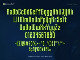 Lostlane Serif condensed sport and racing display font showing full character set with sharp, performance-led serif details.