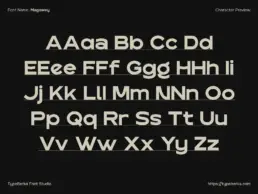 Magowey sport font full alphabet character preview – uppercase and lowercase letters A to Z in bold geometric sans-serif style by TypeBerka Font Studio