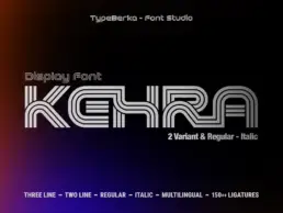 KEHRA multiform sport display font by TypeBerka featuring parallel line geometry with three-line and two-line variants for futuristic sports branding and jersey typography