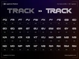 KEHRA multiform sport display font ligature example turning Track lettering into connected technical typography for athletic logos and esports branding