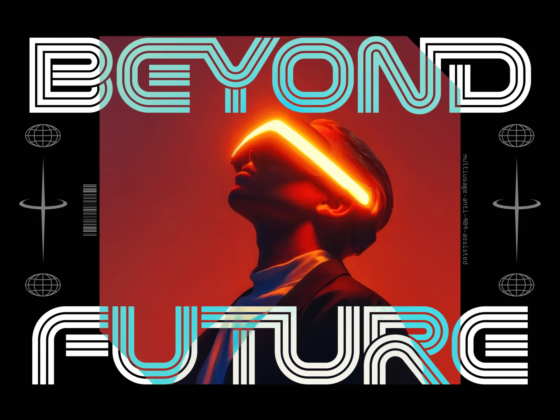 BEYOND FUTURE poster design using KEHRA multiform sport display font with neon aesthetic and futuristic multiline typography
