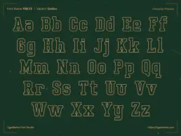 Outline style preview of Fieltz varsity display font displaying athletic varsity lettering with outlined slab serif structure.