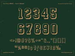 Extrude numbers preview from Fieltz varsity display font ideal for sports jersey numbers and varsity athletic graphics.