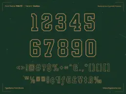 Outline numbers preview of Fieltz varsity display font suitable for athletic apparel design and sports branding.