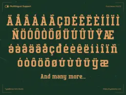 Multilingual character support of Fieltz varsity display font including accented glyphs for international sports branding.